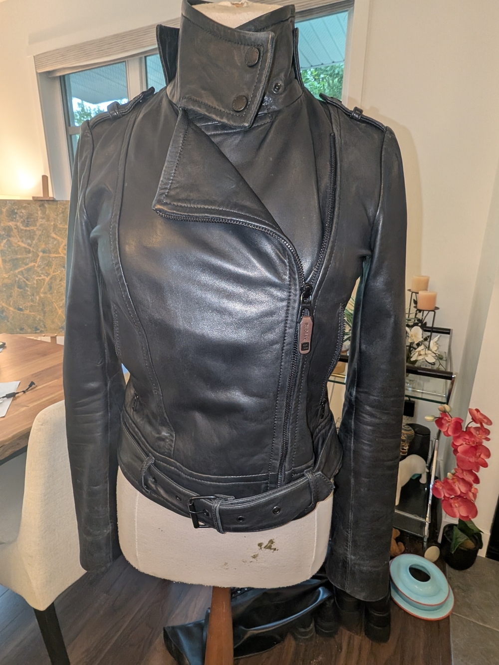 RUDSAK Black Asymmetric Leather Moto Jacket